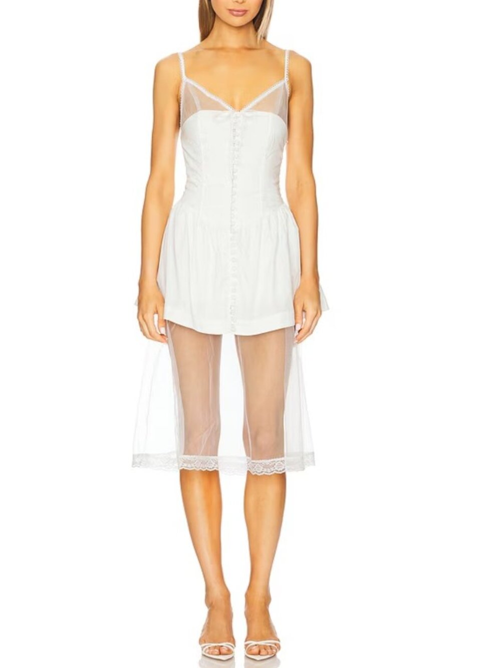 NEW $298 FOR LOVE AND LEMONS SUSANNAH MIDI DRESS IN WHITE SIZE S